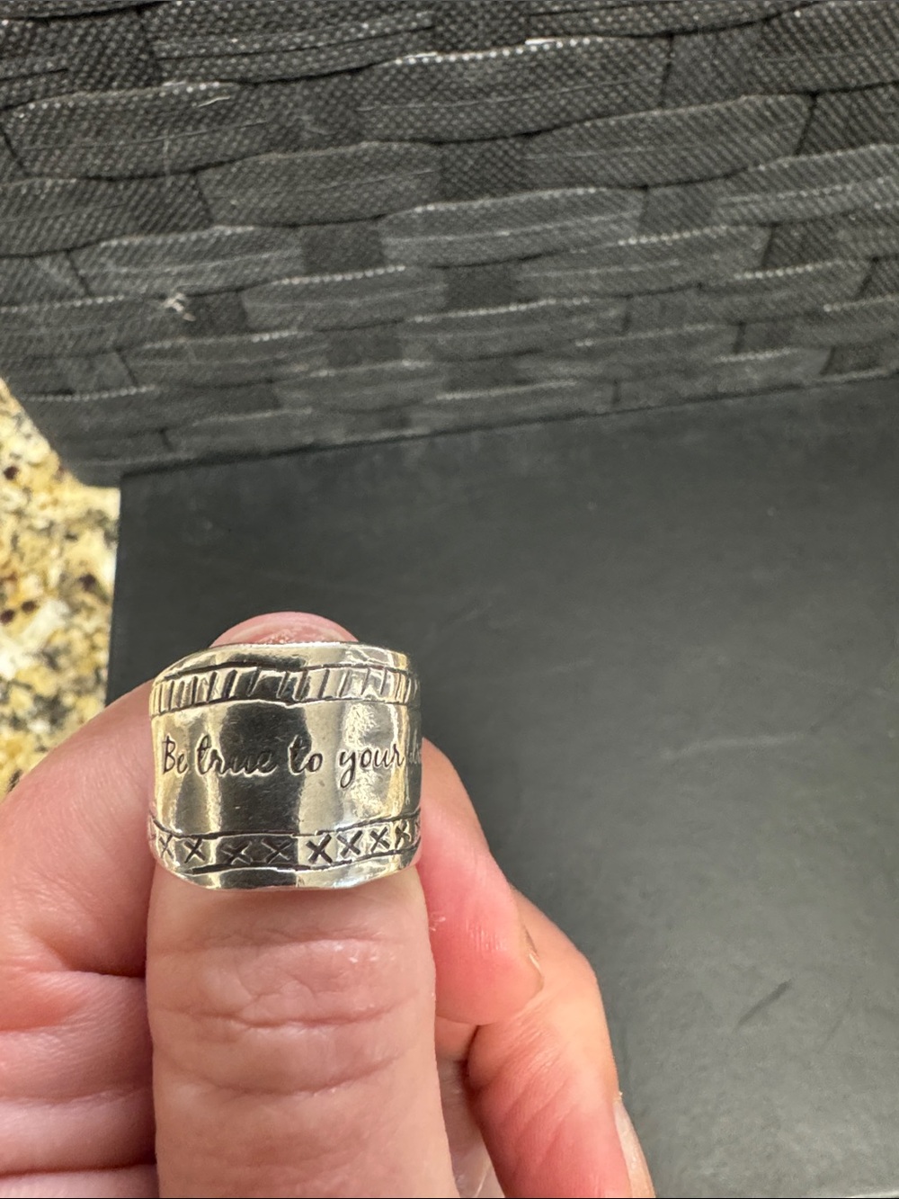 Silpada Engraved Silver-Tone Inspirational Wide Band Ring - Women's